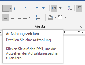 Bildschirmfoto: Schaltfläche Aufzählungszeichen