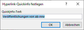 Bildschirmfoto MS Word: Dialogfenster 'Hyperlink-Quickinfo festlegen'