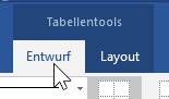 Bildschirmfoto des Menübands Tabellentools mit ausgewähltem Menüpunkt 'Entwurf' in MS Word